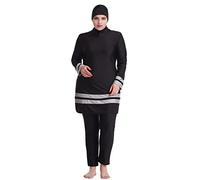 IWEMEK Plus Size Women Muslim Swimwear Burkini Full Body Long Sleeve Modest Swimsuit Rash Guard Set Swim Top Dress + Pants + Hijab Cap 3pcs Mid East Islamic Swimming Suit Beachwear Black + Grey 6XL