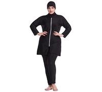 IWEMEK Plus Size Women Muslim Swimwear Burkini Full Body Long Sleeve Modest Swimsuit Rash Guard Set Swim Top Dress + Pants + Hijab Cap 3pcs Mid East Islamic Swimming Suit Beachwear Black XXL