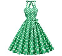IWEMEK Retro Dress for Women 1950 Swing Halter Neck Dress Vintage 50s 60s Pin Up Rock and Roll A-line Rockabilly Housewife Formal Evening Cocktail Wedding Tea Party Dresses #B: Green Big Dot XXL