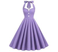 IWEMEK Retro Dress for Women 1950 Swing Halter Neck Dress Vintage 50s 60s Pin Up Rock and Roll A-line Rockabilly Housewife Formal Evening Cocktail Wedding Tea Party Dresses #C: Purple Plaid XXL