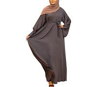 IWEMEK Women Abaya Muslim Dubai Kaftan Dress Solid Plain Full Length Loose Fit Long Sleeve Maxi Robe Arabic Burka Islamic Dresses Middle East Outfits Clothing Gray M