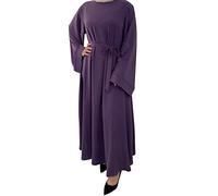 IWEMEK Women Abaya Muslim Dubai Kaftan Dress Solid Plain Full Length Loose Fit Long Sleeve Maxi Robe Arabic Burka Islamic Dresses Middle East Outfits Clothing Grape Purple XXL