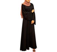 IWEMEK Women Abaya Muslim Dubai Kaftan Dress Solid Plain Full Length Loose Fit Long Sleeve Maxi Robe Arabic Burka Islamic Dresses Middle East Outfits Clothing Black X-L