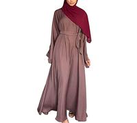 IWEMEK Women Abaya Muslim Dubai Kaftan Dress Solid Plain Full Length Loose Fit Long Sleeve Maxi Robe Arabic Burka Islamic Dresses Middle East Outfits Clothing Purple M