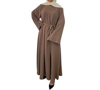 IWEMEK Women Abaya Muslim Dubai Kaftan Dress Solid Plain Full Length Loose Fit Long Sleeve Maxi Robe Arabic Burka Islamic Dresses Middle East Outfits Clothing Brown L