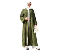 IWEMEK Women Muslim Cardigan Dress Solid Loose Fit Long Sleeve Front Open Abaya Full Length Islamic Dubai Kaftan Prayer Robe Kimono Arabic Middle Eastern Clothes Green Cardigan 2XL