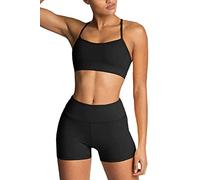 IWEMEK Women's Workout Sets 2 Piece Yoga Outfits High Waisted Yoga Leggings Shorts and Sports Bra Gym Clothes Tracksuit, Black, Medium