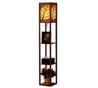 IWENZHKPA Floor Lamp for Bedroom Unique Floor Lamp 3 Layers Wooden Shelf Standing Lamp With Maple Leaf Carved Warm Lampshade Standing Lamps Living Room