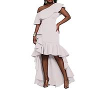 IWFEV Asymmetric One Shoulder Falbala Mermaid Dress Sleeveless Women's Maxi Dress Ruffle Dress XXL White