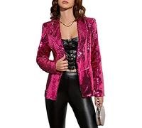 IWFEV Women's Sequins Blazer Long Sleeve Sparkle Open Front Jacket Shawl Collar Cardigan XL Pink