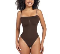 IwIeIaIrI Women's Strapless Thong Bodysuit - Adjustable Tummy Control Shapewear with Detachable Straps Soft Chest Support, Seamless Backless Shaping Bodysuit (BROWN-S)