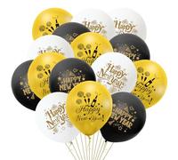 iwiio 15Pcs Happy New Year Balloons, New Years Eve Decorations 2026, Black White and Gold Latex Balloons for New Year Eve Party Supplies 2026