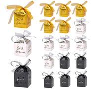 iwiio 18Pcs Eid Mubarak Gift Boxes, Islamic-inspired Design, Gold, Black, Silver, 1.96 x 3.14 Inches, 18 Count, Cardboard, Perfect for Eid Celebrations
