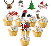 iwiio 24Pcs Christmas Cupcake Toppers - Santa Claus, Tree, Snowman, Sock, Candy Theme Merry Christmas Cake Toppers for Party Table Decoration