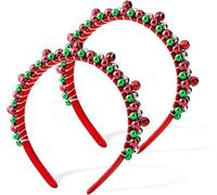 iwiio 2Pcs Christmas Headbands for Women Girls Christmas Headband Red Green Jingle Bells Headbands Christmas Hair Accessories for Christmas Party Supplies