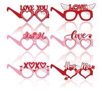 iwiio 6Pcs Valentines Decorations Party Glasses Heart Glasses Pink and Red Love Heart Glasses Paper Glasses for Valentines Day Fancy Dress Costume Photo Props Accessory