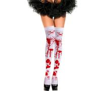 iwiio Bloody Socks, Halloween Stockings for Women, Over Knee Long Socks White Blood Stained Bloody Stockings for Dead Zombie Bride School Girl Nurse Zombie Cheerleader Halloween Costumes