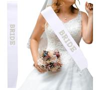iwiio Bride to Be Sash - 79 x 9.5cm White Polyester Hen Party Sashes, Hen Night Bachelorette Parties Accessory, Wedding Bridal Shower Party Decorations