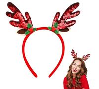 iwiio Christmas Headbands for Adults, Glitter Sequin Fish Scale Deer Horn Headwear, Red Green Christmas Hair Bands, Christmas Hair Accessories for Holiday Party Decorations