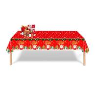 iwiio Christmas Table Cloth, Christmas Holiday Santa Snowman Reindeer Disposable Plastic Tablecloth, Wipe Clean Christmas Tablecloth for Christmas Table Decor Winter Party Table Decor