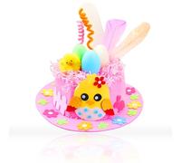 iwiio Easter Hat Making Kit - Easter Make Your Own Bonnet Hat Craft Set, Easter Crafts for Kids, Easter Bonnet Decorations Kit, DIY Handmade Game for Easter Party Kindergarten (Pink)