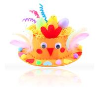iwiio Easter Hat Making Kit - Easter Make Your Own Bonnet Hat Craft Set, Easter Crafts for Kids, Easter Bonnet Decorations Kit, DIY Handmade Game for Easter Party Kindergarten (Orange)