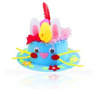 iwiio Easter Hat Making Kit - Easter Make Your Own Bonnet Hat Craft Set, Easter Crafts for Kids, Easter Bonnet Decorations Kit, DIY Handmade Game for Easter Party Kindergarten (Blue)