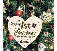iwiio Happy First Christmas Heart Ornament Wooden Plaque for New Home or Christmas Tree Decoration