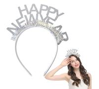iwiio Happy New Year Headband, New Year Hair Accessories, New Years Eve Party Supplies 2025, Glitter Sparklers Fireworks Headband New Year Accessories for Christmas Party (Silver, 1)