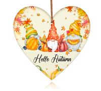 iwiio Hello Autumn Decorations Autumn Gifts Wooden Heart Hanging Plaque Printed Autumn Leaves,Pumpkin, Autumn Sign Autumn Accessories for Thanksgiving and Autumn