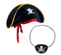iwiio Pirate Accessories Pirate Hat and Pirate Eye Patch Halloween Pirate Captain Dress Up Pirate Hat Adult Kids for Pirate Party Cosplay
