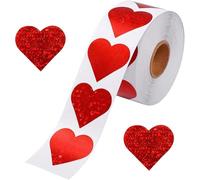 iwiio Valentines Day Stickers - 500 Red Heart Stickers on a Roll for Valentine's Day, Wedding, Birthday Decorations - Glitter, Waterproof, Minimalist Heart Shaped Stickers