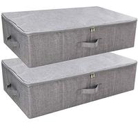 iwill CREATE PRO 2 Pack Underbed Shoe Storage Boxes with Zipper Cover, Blankets, Clothes Storage Bins, Foldable, Rigid & Washable, Dark Grey