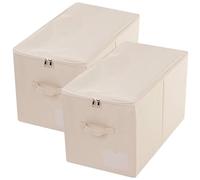 iwill CREATE PRO 56 (L) x 32 (W) x 33 (H) cm, Large Closet Storage Basket with Lid, Collapsible Fabric Storage Cube/Organiser with Handles, Plain Beige, Pack of 2