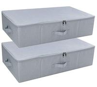 iwill CREATE PRO Pack of 2, Folding Zip Lidded Under Bed Storage Bins, Good for Shoes, Duvets, Clothes Organiser, Light Gray