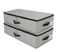 iwill CREATE PRO, Rigid Under Bed Garment Storage Container, Foldable and Washable, Soft Zip Lid (Beige, 29.5" x 15" x 4") (Dark grey 2pcs, 29.5“ x 15” x 7“)