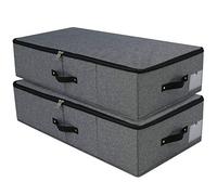 iwill CREATE PRO, Rigid Under Bed Garment Storage Container, Foldable and Washable, Soft Zip Lid (Beige, 29.5" x 15" x 4") (Charcoal grey 2pcs, 29.5“ x 15” x 7“)