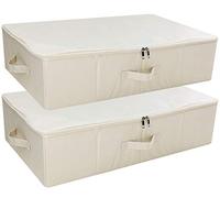 iwill CREATE PRO Set of 2 Collapsible Underbed Storage Boxes with Lid, Compact Storage Boxes for Bedroom, Wardrobe, Attic, Beige