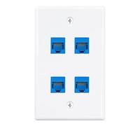 Iwillink (1-Pack) 4-Port Ethernet Outlet Wall Plate, Keystone Wall Jack with RJ45 Keystone Inline Coupler insert, Ethernet Wall Outlet Female to Female Cat6 Keystone Wall Plate, Blue