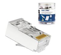 iwillink 100 Pack Shielded RJ45 Cat6 Pass Through Connectors, Ethernet Cable Crimp Connectors STP Network 3 Prong 8P8C 50U Gold Plated Modular Plug for Solid Wire and Standard Cable