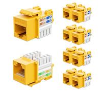 iwillink 10Gbps Cat6 Keystone Jack 10-Pack, RJ45, 90-Degree Ethernet Coupler, Punch Down Adapter (Yellow)