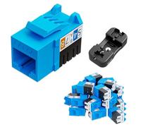 iwillink 10Gbps Keystone Jack, RJ45 Keystone Jack 25-Pack and Keystone Punch-Down Stand, UTP Modular Ethernet Jack Insert 90-Degree, Punch Down Keystone Adapter (Blue, Cat6A)