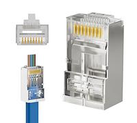 iwillink 50-Pack Shielded RJ45 Cat6 Pass Through Connectors, Ethernet Cable Crimp Connectors STP Network 8P8C Gold Plated Modular Plug for Solid Wire and Standard Cable