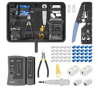 iwillink RJ45 Ethernet Crimp Tool Kit, Compatible with Cat6 Cat5e CAT5 | RJ45 Crimping Tool Kit, 25x RJ45 Pass Through Connector and Boot, 2X Cat6 Junction Box, 2X Cat6A Coupler,1x Rj45 Crimper