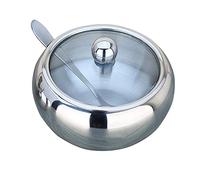 Iwinna Stainless Steel Sugar Bowl with Clear Lid, Kitchen Seasoning Box and Sugar Spoon for Home and Kitchen (560ML)