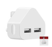 IWIO 3 Pin UK Plug 2 x USB Ports Mains Charger Adapter Dual 2.1AMP 2100mAh Fast Speed Universal Travel USB Wall Charger compatible with Oppo Reno 5G - WHITE