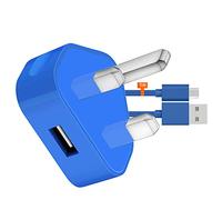 IWIO 3 Pin UK USB Mains Charger Adapter 1000 mAh / 1 AMPwith USB 2.0 Micro USB Sync and Charge Cable 1 Meter compatible with Amazon Fire HD 8 8" Inch - BLUE