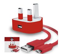 IWIO 3 Pin UK USB Mains Charger Adapter 1000 mAh / 1 AMPwith USB 2.0 Micro USB Sync and Charge Cable 1 Meter compatible with Caterpillar S40 Smart Phone - RED