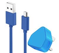 IWIO 3 Pin UK USB Mains Charger Adapter 1000 mAh / 1 AMPwith USB 2.0 Micro USB Sync and Charge Cable 1 Meter compatible with Motorola Moto E5 Play / 5th Generation 2018 - BLUE