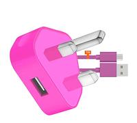 IWIO 3 Pin UK USB Mains Charger Adapter 1000 mAh / 1 AMPwith USB 2.0 Micro USB Sync and Charge Cable 1 Meter compatible with Samsung Galaxy Xcover 4 G390F 2017 - PINK